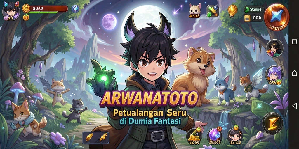 Screenshot gameplay ARWANATOTO dengan karakter anime yang beraksi.