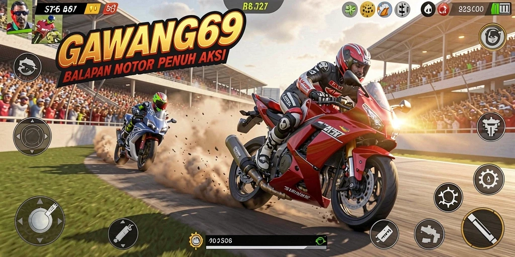 Gameplay seru GAWANG69 di lintasan balap motor.