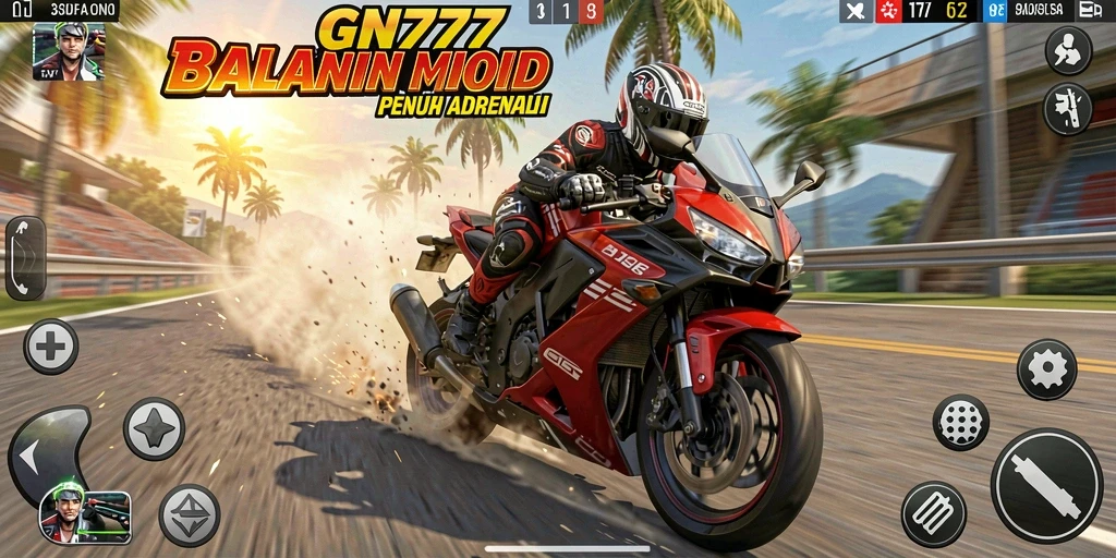 Screenshot menampilkan aksi balapan motor yang mendebarkan dalam GN777.