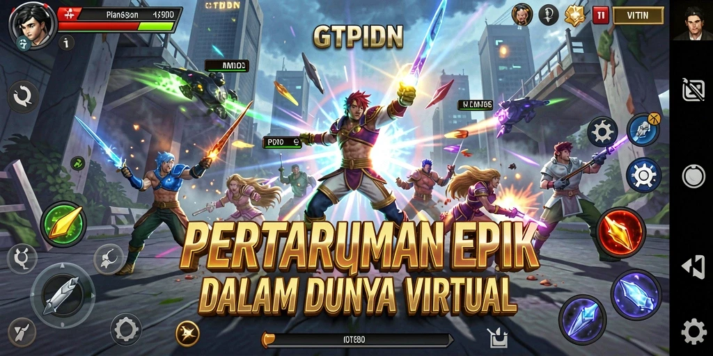 Tampilan gameplay intens GTPIDN dalam pertarungan karakter unik.