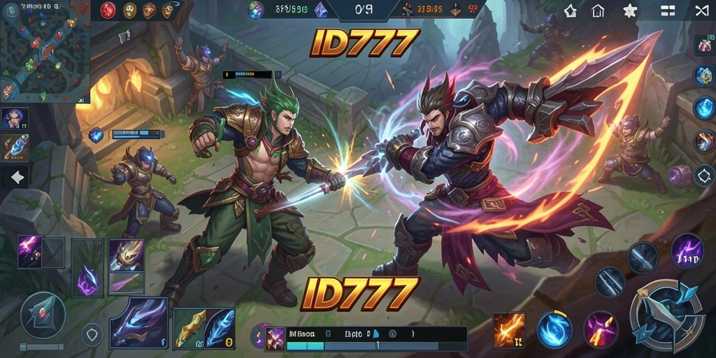 Tangkapan layar gameplay ID777 menampilkan pertarungan seru di arena MOBA.