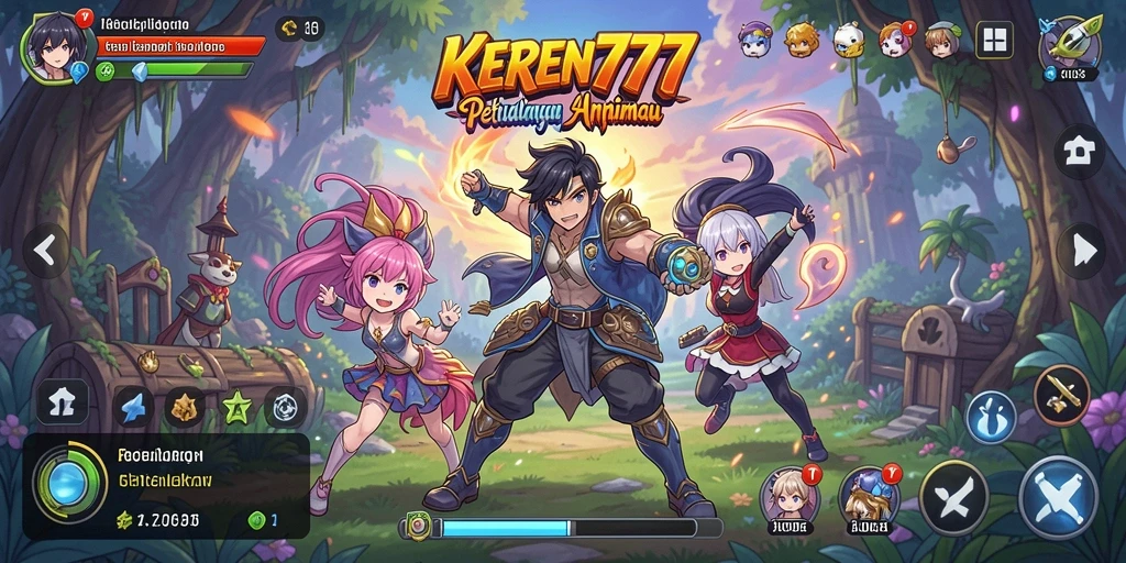 Tampilan gameplay dari KEREN777 yang penuh warna dan dinamis.