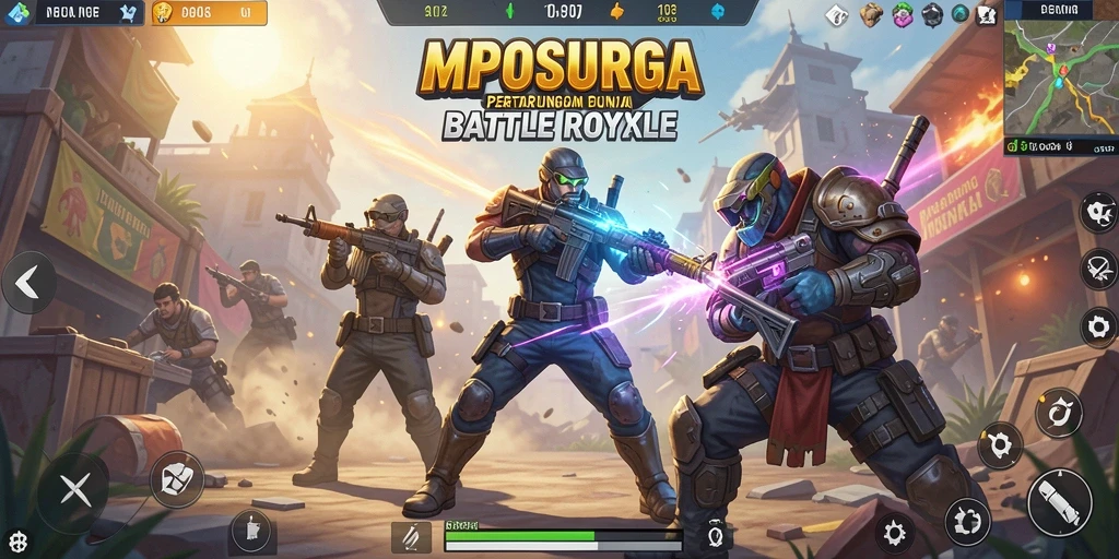 Tampilan gameplay mendebarkan di arena pertempuran MPOSURGA.