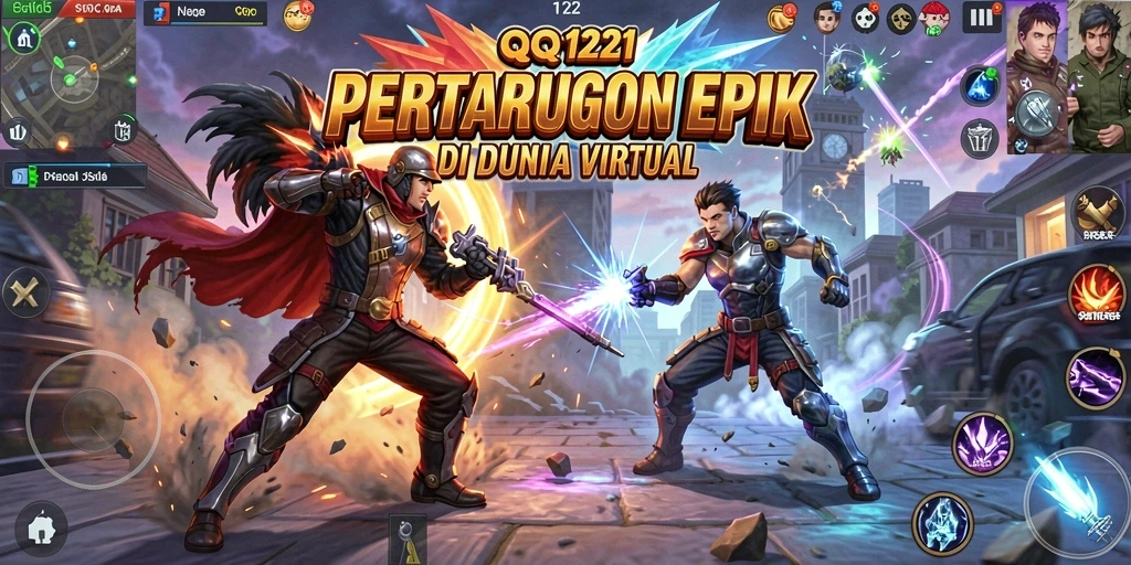 Screenshot permainan QQ1221 yang menampilkan aksi bertarung yang intens.