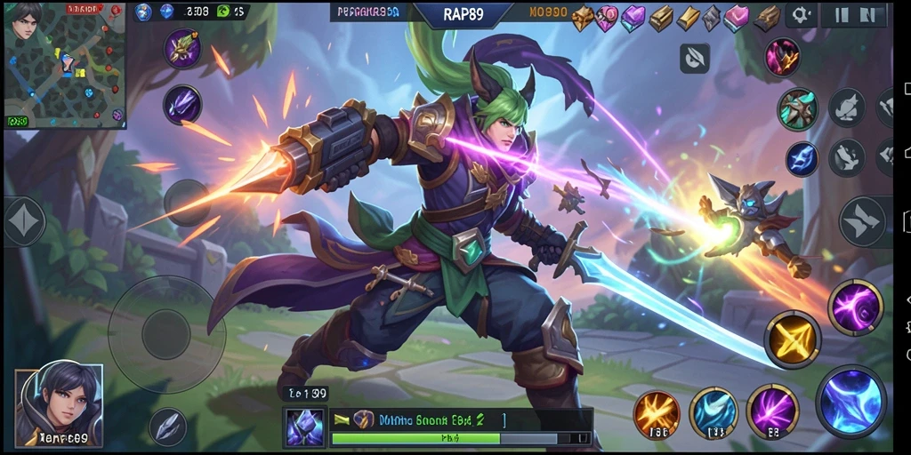 Tampilan gameplay MOBA yang intens dan penuh strategi.
