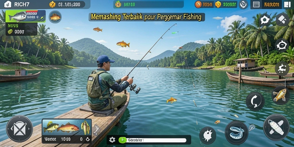 Screenshot gameplay RICH7 yang menampilkan aksi memancing yang mendebarkan.