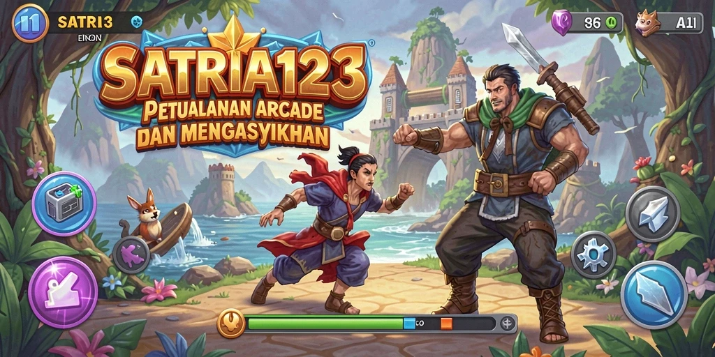 Screenshot utama SATRIA123 menampilkan aksi gameplay Arcade yang intens.